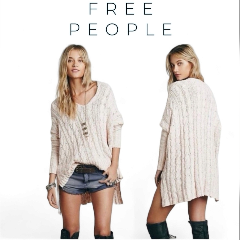 Free People Easy Cable Knit Sweater in Pale Pink•Size Small•EGUC - Picture 1 of 12